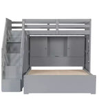 Lit superposé double sur grand lit avec armoire, ports USB, lumière, étagères de rangement et escalier de rangement - ModernLuxe