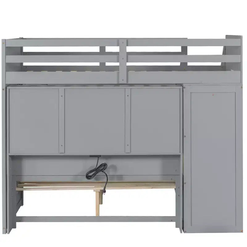 Lit superposé double sur grand lit avec armoire, ports USB, lumière, étagères de rangement et escalier de rangement - ModernLuxe
