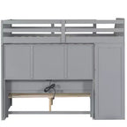 Lit superposé double sur grand lit avec armoire, ports USB, lumière, étagères de rangement et escalier de rangement - ModernLuxe