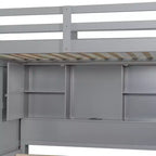 Lit superposé double sur grand lit avec armoire, ports USB, lumière, étagères de rangement et escalier de rangement - ModernLuxe