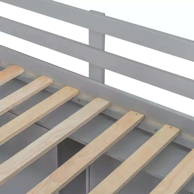 Lit superposé double sur grand lit avec armoire, ports USB, lumière, étagères de rangement et escalier de rangement - ModernLuxe