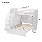 Lit superposé double sur grand lit avec armoire, ports USB, lumière, étagères de rangement et escalier de rangement - ModernLuxe