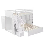 Lit superposé double sur grand lit avec armoire, ports USB, lumière, étagères de rangement et escalier de rangement - ModernLuxe