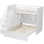 Lit superposé double sur grand lit avec armoire, ports USB, lumière, étagères de rangement et escalier de rangement - ModernLuxe