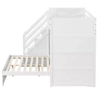 Lit superposé double sur grand lit avec armoire, ports USB, lumière, étagères de rangement et escalier de rangement - ModernLuxe