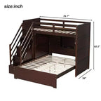 Lit superposé double sur grand lit avec armoire, ports USB, lumière, étagères de rangement et escalier de rangement - ModernLuxe