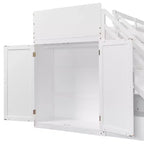 Lit superposé double sur grand lit avec armoire, ports USB, lumière, étagères de rangement et escalier de rangement - ModernLuxe