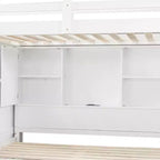 Lit superposé double sur grand lit avec armoire, ports USB, lumière, étagères de rangement et escalier de rangement - ModernLuxe