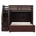 Lit superposé double sur grand lit avec armoire, ports USB, lumière, étagères de rangement et escalier de rangement - ModernLuxe