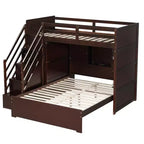 Lit superposé double sur grand lit avec armoire, ports USB, lumière, étagères de rangement et escalier de rangement - ModernLuxe