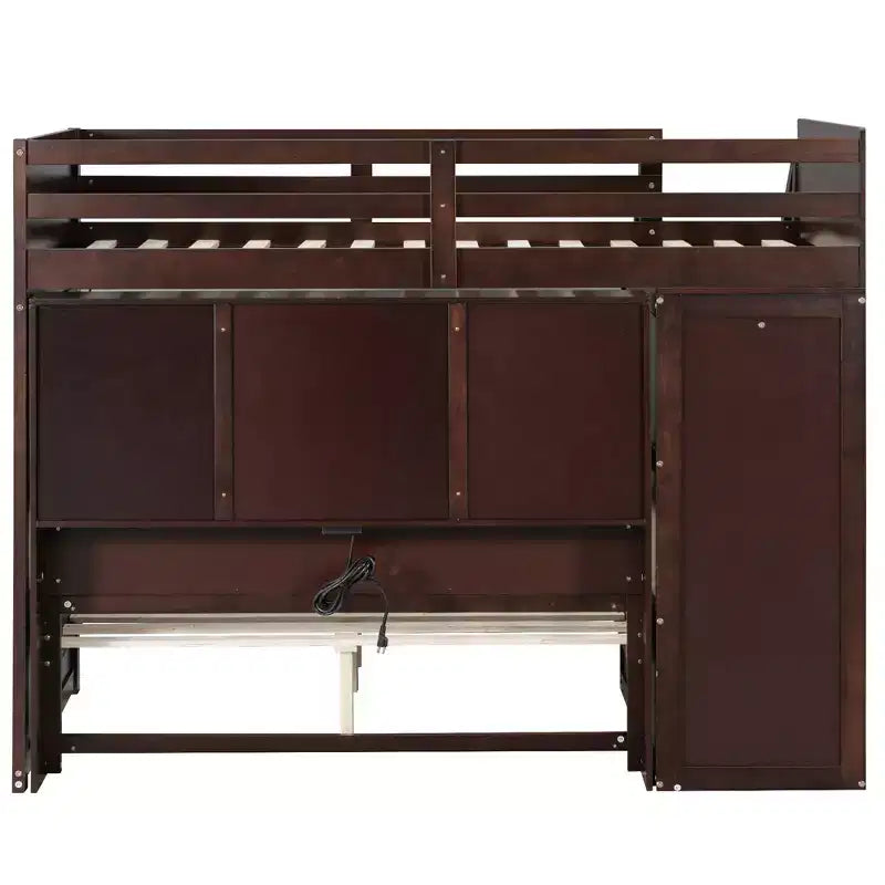 Lit superposé double sur grand lit avec armoire, ports USB, lumière, étagères de rangement et escalier de rangement - ModernLuxe
