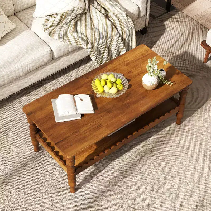 GDFStudio Orlando – Table basse rectangulaire vintage 43 en bois massif avec étagère de rangement