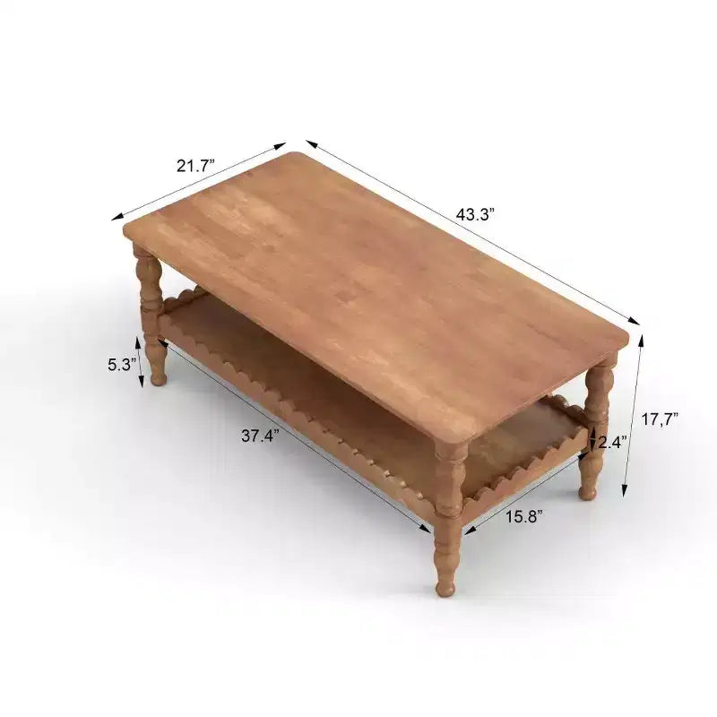GDFStudio Orlando – Table basse rectangulaire vintage 43 en bois massif avec étagère de rangement