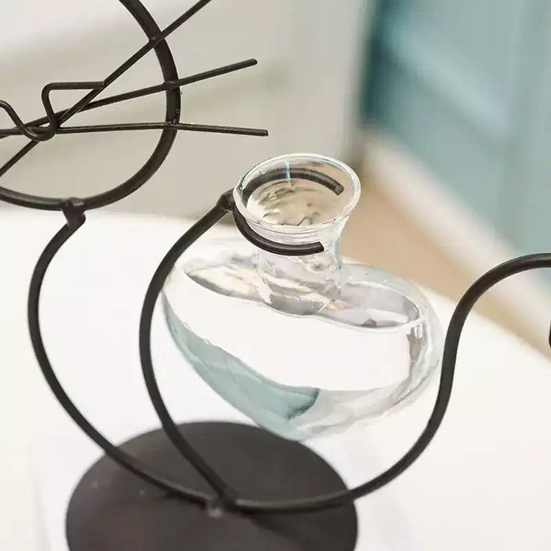 Vase à fleurs hydroponique NotArt Nordic en fer et verre en forme de chat - Décoration de style aquarium soudée et peinte