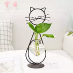 Vase à fleurs hydroponique NotArt Nordic en fer et verre en forme de chat - Décoration de style aquarium soudée et peinte