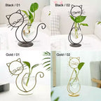 Vase à fleurs hydroponique NotArt Nordic en fer et verre en forme de chat - Décoration de style aquarium soudée et peinte