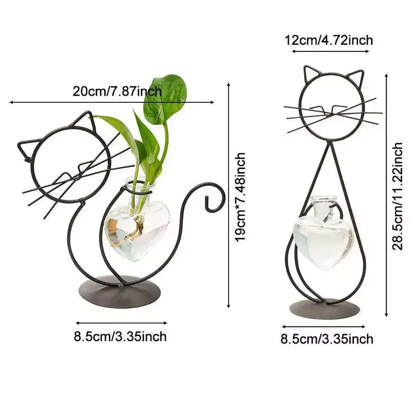 Vase à fleurs hydroponique NotArt Nordic en fer et verre en forme de chat - Décoration de style aquarium soudée et peinte
