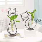 Vase à fleurs hydroponique NotArt Nordic en fer et verre en forme de chat - Décoration de style aquarium soudée et peinte