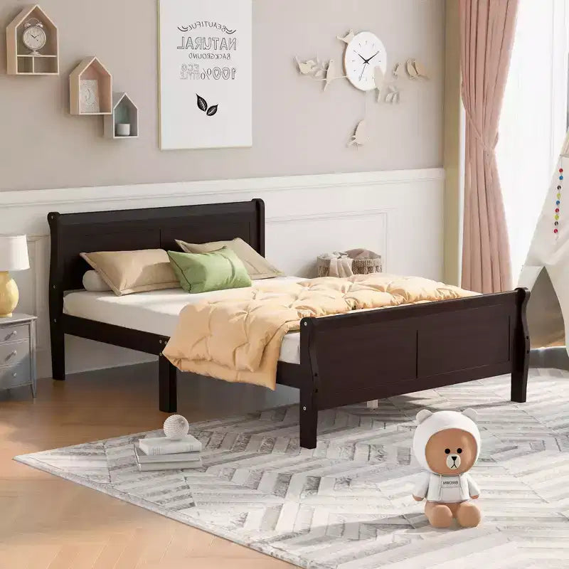 Lit plateforme en bois Queen Size FAMYYT avec tête de lit, montage facile, Espresso