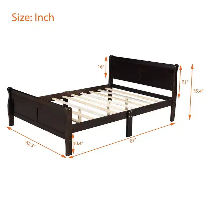 Lit plateforme en bois Queen Size FAMYYT avec tête de lit, montage facile, Espresso