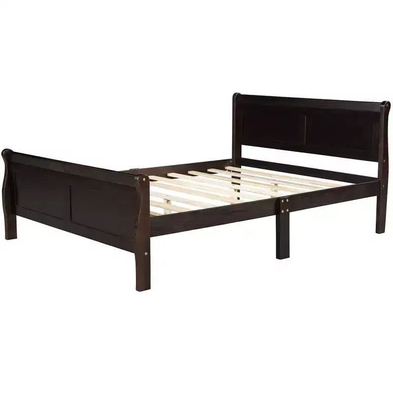 Lit plateforme en bois Queen Size FAMYYT avec tête de lit, montage facile, Espresso