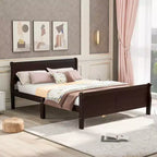 FAMYYT Lit plateforme double en bois avec tête de lit, montage facile, couleur expresso