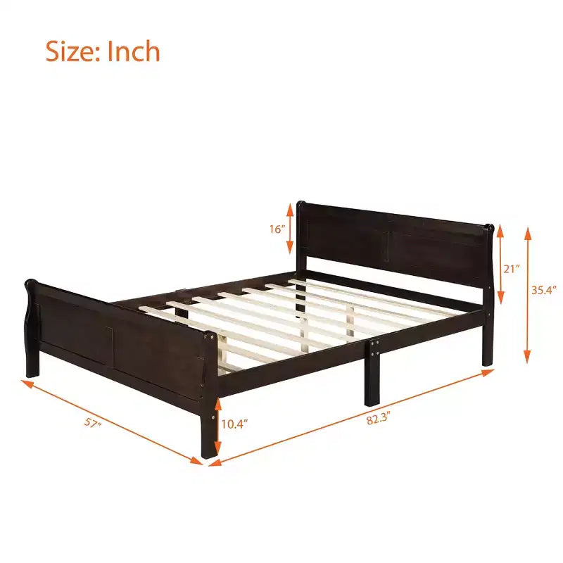 FAMYYT Lit plateforme double en bois avec tête de lit, montage facile, couleur expresso