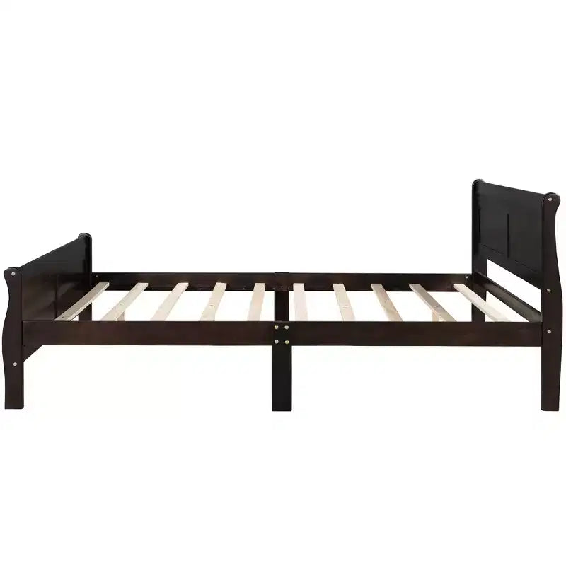FAMYYT Lit plateforme double en bois avec tête de lit, montage facile, couleur expresso