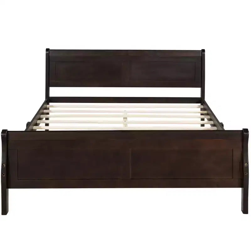 FAMYYT Lit plateforme double en bois avec tête de lit, montage facile, couleur expresso