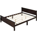 FAMYYT Lit plateforme double en bois avec tête de lit, montage facile, couleur expresso
