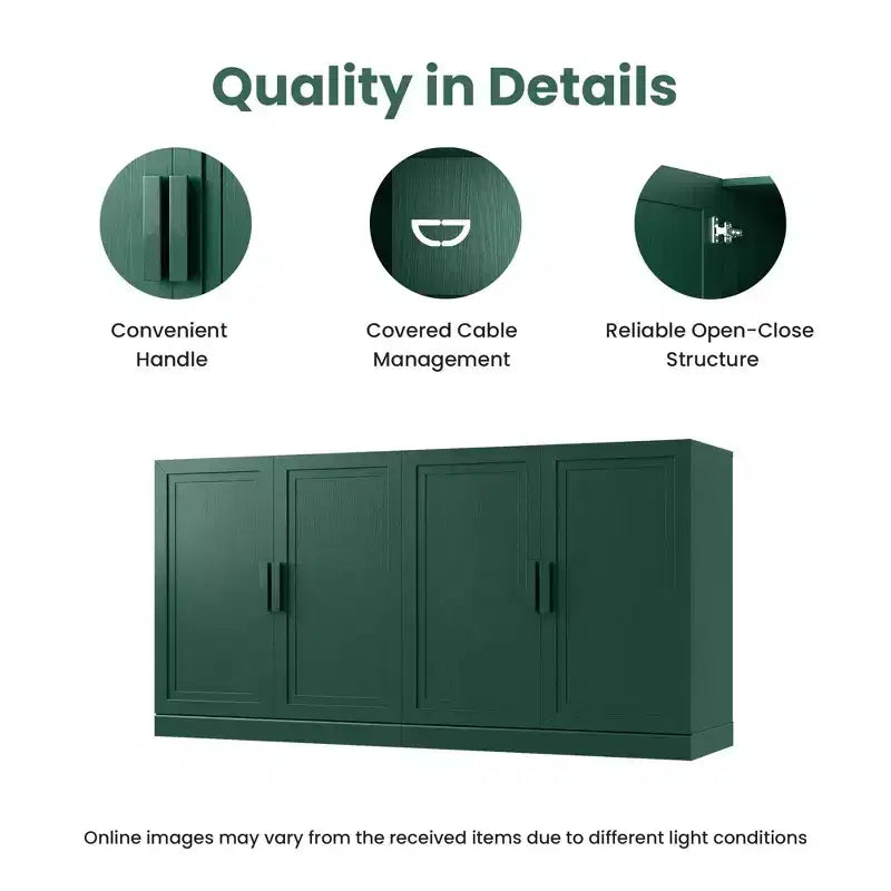 PexFix Armoire de buffet 62 W, buffet de cuisine autoportant avec 4 portes et étagères réglables, console de rangement robuste