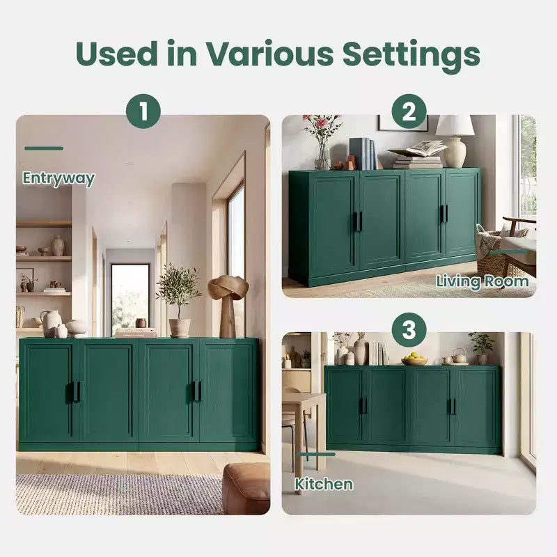 PexFix Armoire de buffet 62 W, buffet de cuisine autoportant avec 4 portes et étagères réglables, console de rangement robuste