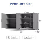 PexFix Armoire de buffet 62 W, buffet de cuisine autoportant avec 4 portes et étagères réglables, console de rangement robuste