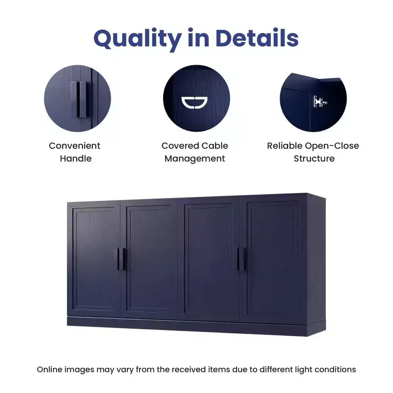 PexFix Armoire de buffet 62 W, buffet de cuisine autoportant avec 4 portes et étagères réglables, console de rangement robuste