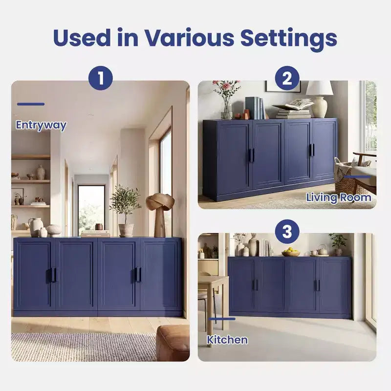 PexFix Armoire de buffet 62 W, buffet de cuisine autoportant avec 4 portes et étagères réglables, console de rangement robuste
