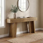 JVNOXK Country Style Extra Long 2-Tier End Table Rustic Side Table for Living Room Entryway