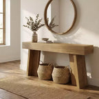 JVNOXK Table d'appoint extra longue de style campagnard à 2 niveaux, table d'appoint rustique pour salon, entrée