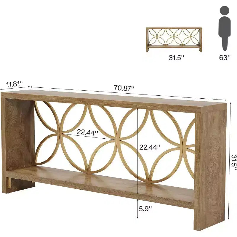 Console étroite Lantine de 70,9 pouces, longue table de canapé de style ferme avec rangement pour entrée, salon, foyer, design unique, naturel