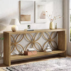 Console étroite Lantine de 70,9 pouces, longue table de canapé de style ferme avec rangement pour entrée, salon, foyer, design unique, naturel