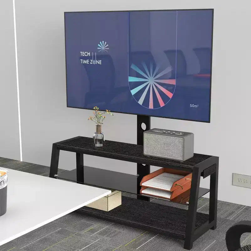 Meuble TV de rangement en bois JVNOXK, verre trempé noir, hauteur réglable, meuble TV universel pivotant avec support, noir