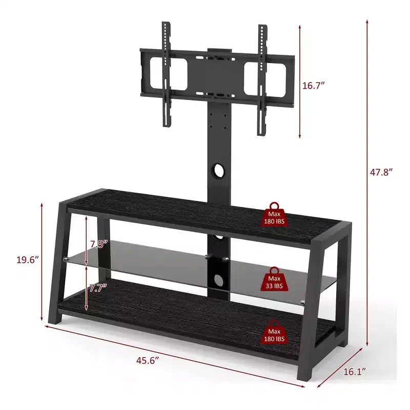 Meuble TV de rangement en bois JVNOXK, verre trempé noir, hauteur réglable, meuble TV universel pivotant avec support, noir