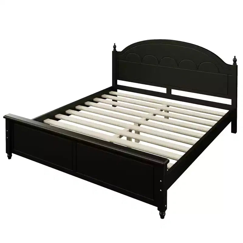 Cadre de lit double moderne en bois Luxystar avec tête de lit arquée pour chambre à coucher