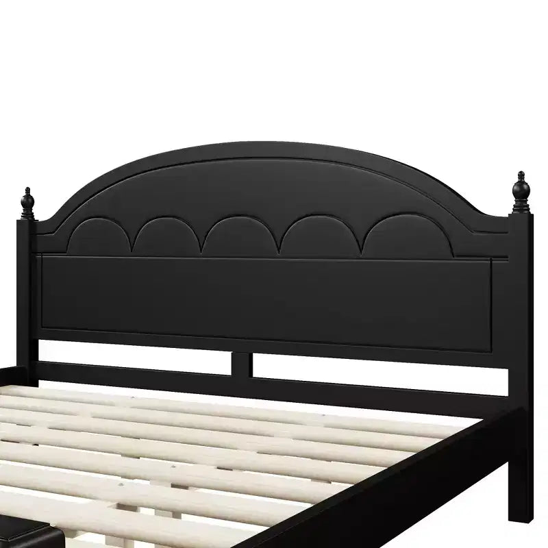 Cadre de lit double moderne en bois Luxystar avec tête de lit arquée pour chambre à coucher