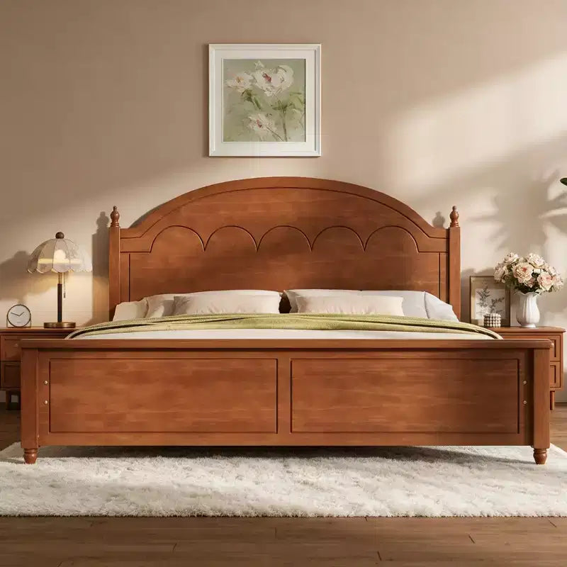 Cadre de lit double moderne en bois Luxystar avec tête de lit arquée pour chambre à coucher