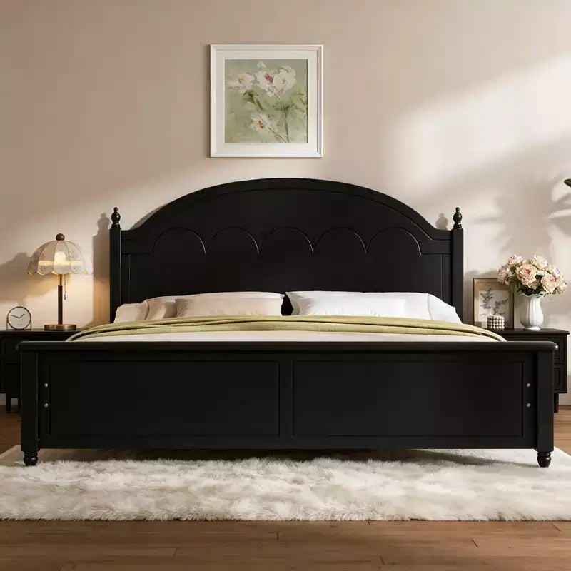 Cadre de lit double moderne en bois Luxystar avec tête de lit arquée pour chambre à coucher