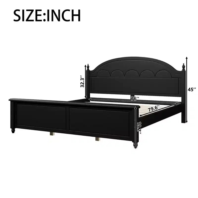 Cadre de lit double moderne en bois Luxystar avec tête de lit arquée pour chambre à coucher
