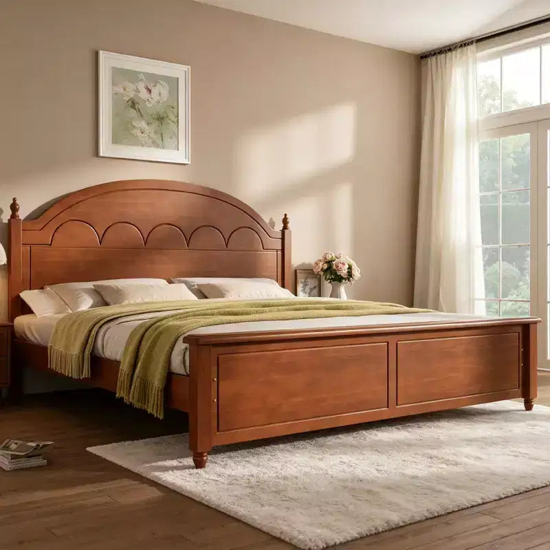 Cadre de lit double moderne en bois Luxystar avec tête de lit arquée pour chambre à coucher