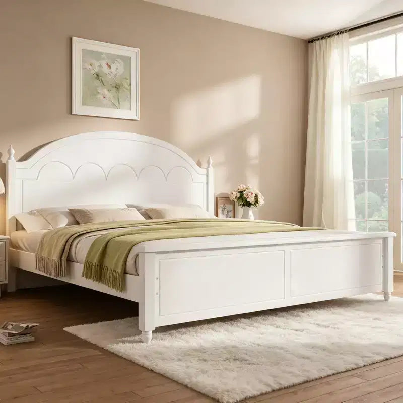 Cadre de lit double moderne en bois Luxystar avec tête de lit arquée pour chambre à coucher