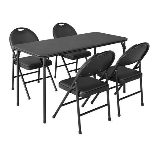 5-Piece Folding Dining Table and Chair Set, Portable PU Upholstered Card Table with 4 Padded Chairs, Heavy-Duty Metal Frame, for Dining Room, Camping