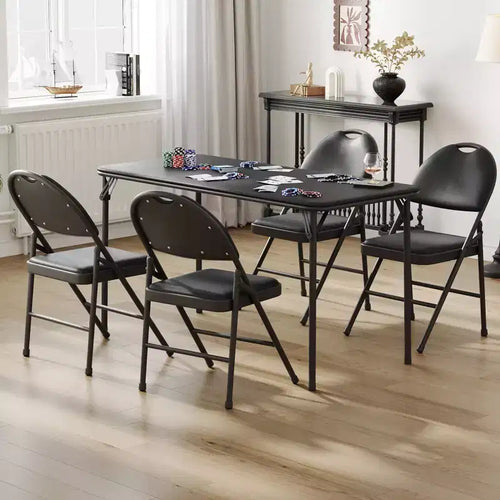 Ensemble table et chaises de salle à manger pliantes 5 pièces, table de jeu portable rembourrée en PU avec 4 chaises rembourrées, cadre métallique robuste, pour salle à manger, camping